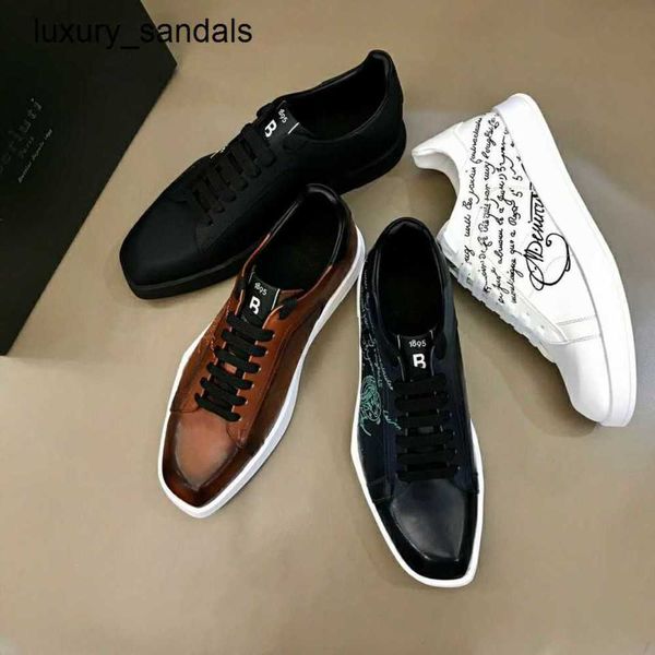 Berluti Chaussures Hommes Playoff Baskets En Cuir Commerce Extérieur Commande Originale Berlut Nouvelle Sculpture Géométrique Stellar Minimaliste Peau De Vache Imprimé Low Top Spor