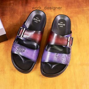 Berluti Slippers Sifnos Scritto zijn handgemaakte en luxueuze lederen strandschoenen voor heren Sandalias Zomer Babouche Sock Flip Flops Mule Scuff Abbd