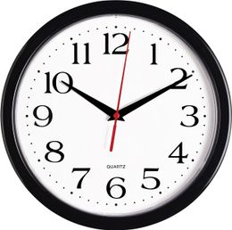 Bernhard Products Horloge murale noire silencieuse sans tic-tac 10 pouces à quartz de qualité ronde à piles facile à lire