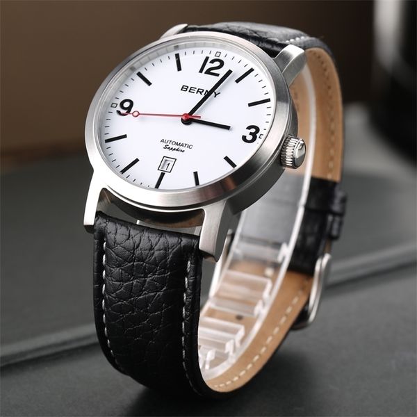 Berny 5atm Waterproof Watch for Men Automatic mécanical wristwatch mâle en cuir mâle Swiss RailPice Brand de luxe 220618