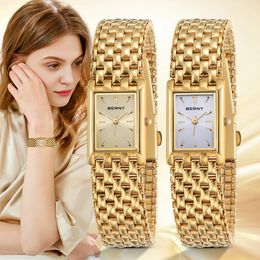 BERNY montre en or pour femmes carré dames montres à quartz en acier inoxydable femmes petite montre en or de luxe montre de mode décontractée 240102