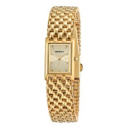 Berny Gold Watch voor dames plein dames kwarts polshorloges roestvrij staal kleine luxe casual mode 240419