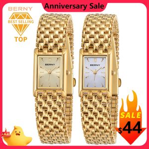 BERNY montre en or pour femmes carré dames montres à Quartz en acier inoxydable petit luxe décontracté mode 240328