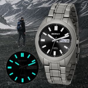 BERNY Horloge voor Mannen 38mm Lichtgewicht Horloge Super Lichtgevende Saffier 10AMT Waterdichte Sport Veld Quartz Horloges 240315