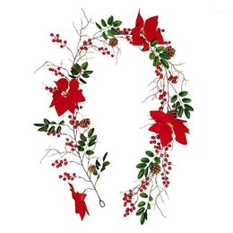 Guirlande de Noël de baies Feuilles de fleurs artificielles Décoration murale de porte d'entrée rouge pour la fête de mariage de Noël1