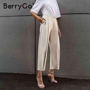 BerryGo drapé pantalon capris droit ample taille haute mince bureau femme pantalon loisirs décontracté abricot été femmes 210915