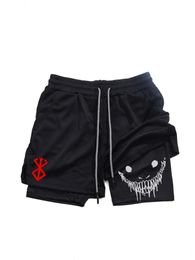 Berserk Mens 2in1 Sports Shorts en cours de séchage rapide et d'entraînement en fitness Double couches Y240515