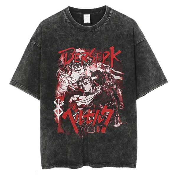 Camiseta Berserk Hombres Camiseta lavada Anime japonés Guts Camiseta gráfica Hip Hop Streetwear Verano Casual Algodón Camisetas de manga corta Wbyb 3he2s