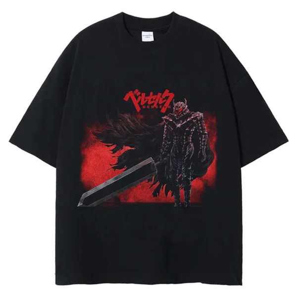 Camiseta Berserk Hombres Camiseta lavada Anime japonés Guts Camiseta gráfica Hip Hop Streetwear Verano Casual Algodón Camisetas de manga corta Wbyb 108yvy