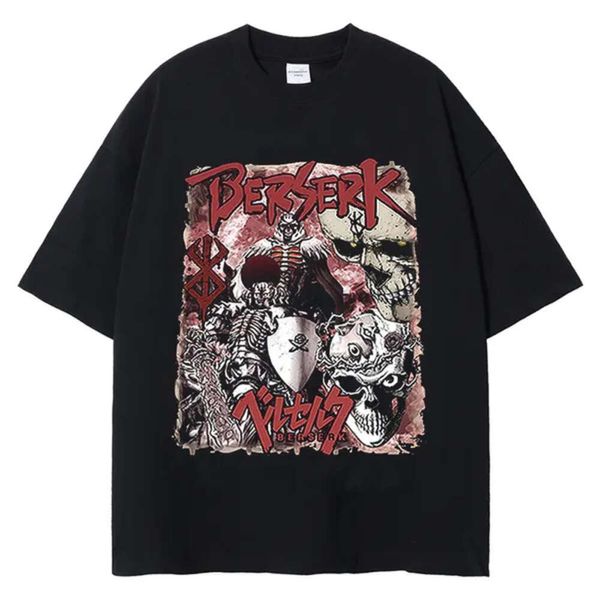 Camiseta Berserk para hombre, camiseta lavada, camiseta gráfica de Anime japonés Guts, ropa informal estilo Hip Hop, camisetas de manga corta de algodón informales de verano Wbyb 2xy82