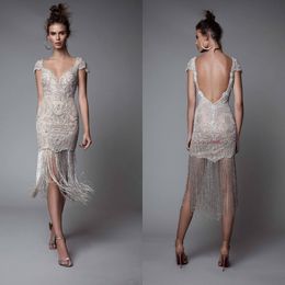 Berta 2019 cocktail jurken luxe kant kralen kralen sexy backless korte prom jurk avondjurken formele feestjurk met kwast
