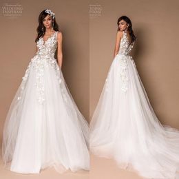 Berta élégante une ligne robes de mariée col en V dentelle 3D Appliques florales robes de mariée plage grande taille robe de mariée