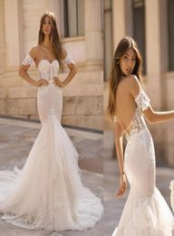 Berta 2020 nouvelles robes de mariée sirène chérie dentelle appliques robes de mariée balayage train sexy dos nu plage vestidos de noiva 206371195