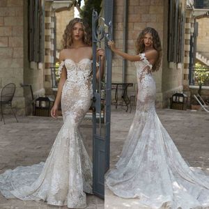 Berta 2021 robes de mariée sexy chérie dentelle appliques perles sirène robes de mariée sur mesure dos nu balayage train robe de mariée