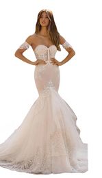 Abiti da sposa a sirena in pizzo Berta Sweetheart Tulle Appliques Abiti da sposa Sweep Train Sexy Backless Beach vestidos de noiva