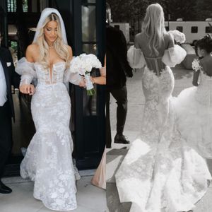 Berta robe de mariée sirène pour mariée sans bretelles manches bouffantes robes de mariée boho fulllace robes de mariée balayage train illusion robe de mariage dos nu