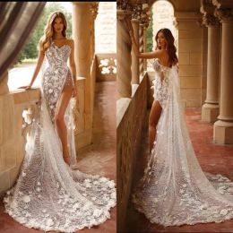 Berta Sexy Mermaid Robe de mariée en dentelle appliquée une épaule haute côte partout aux robes nuptiales 3d robes florales de Mariee New