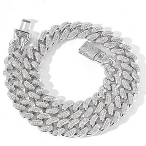 BES Fijne sieraden 15 mm Sterling Sier met Gra Moissanite Diamond Miami Cuban Curb Link Men Chain Necklace