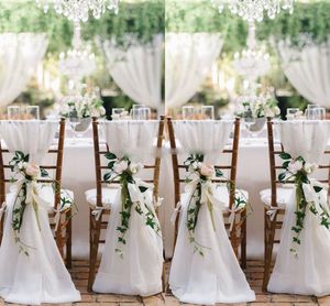 Besat kwaliteit witte chiffon stoel sjerpen snelle verzending partij stoel gaasje rug sjerp stoel decoratie covers party bruiloft suppers