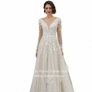 op maat gemaakte vestido de noiva met sexy v-hals en achterkant elegante lg-mouwen rijk a-lijn rechter trein trouwjurk voor bruiden s7jK #