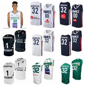 Gedrukt Basketbal Nanterre 92 Team Maillot 32 Victor Wembanyama Jersey LDLC ASVEL Nationaal Frankrijk U19 Kleur Marineblauw Wit Groen Zwart Voor Sportfans Ademend