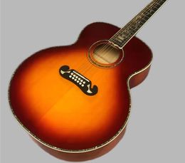 Factory best 43 12-snarige J200-serie akoestische gitaar met kersenrode lak, volledig abalone shellset 258