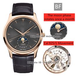 Beste BF Master Control Master Ultra Thin Moon 39mm Rose Gold Cal.925 / 1 Automatic Mens Horloge 136255J Grijze wijzerplaat Lederen band Horloges Horloges