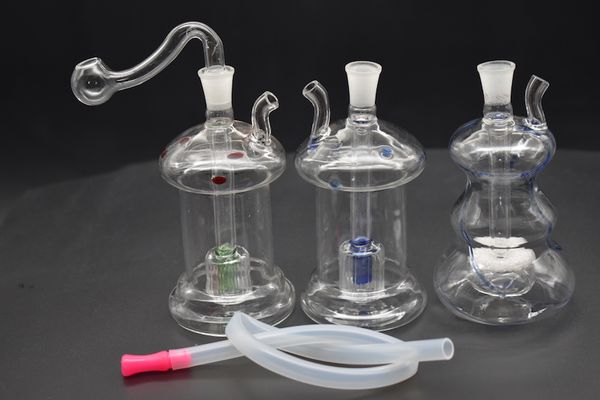 Mejor Bongs Dab Rig Diseño único Mini Glass Water Pipes bongs Recycler Oil Rig ceniza cebador con manguera y Pot Bowl