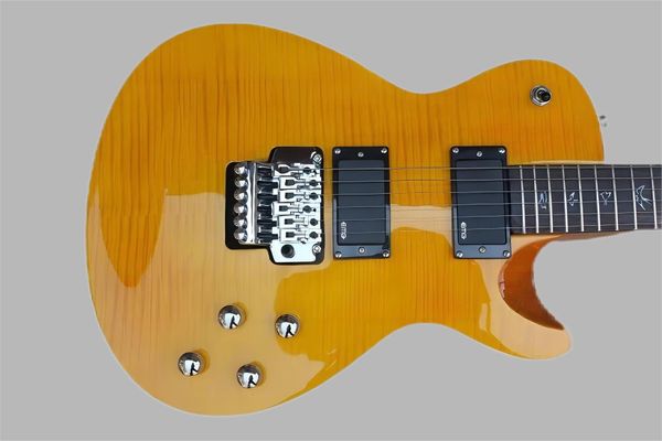 Guitare électrique Orange personnalisée en usine avec matériel chromé, Floyd Rose, placage d'érable flammé, peut être personnalisée 369