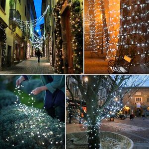 Mejor a estrenar Blanco 100 LED Cadena solar Luz de hadas Fiesta de Navidad Cuerdas de iluminación navideña a prueba de agua Cuerdas de material de alta calidad