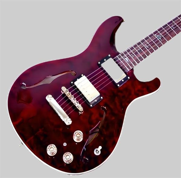 meilleure guitare de porcelaine Reed Hollowbody II dessus en érable figuré et guitare électrique piézo avec incrustations de lune OEM