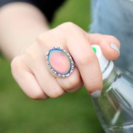 Womens Verzilverd Crystal Color Change Mood Steen Ring voor Kerstcadeaus
