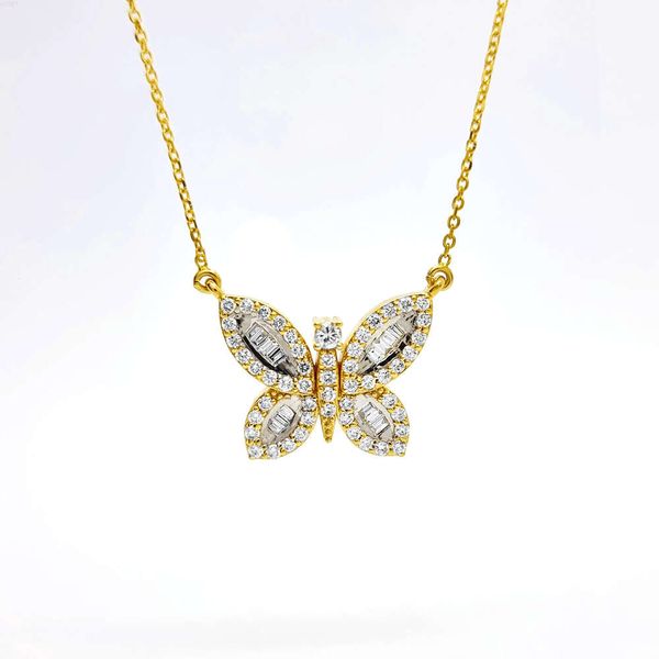 Remise Chaude Collier papillon en diamant Baguette, dernière conception, collier en or massif 4k, à vendre, 2024