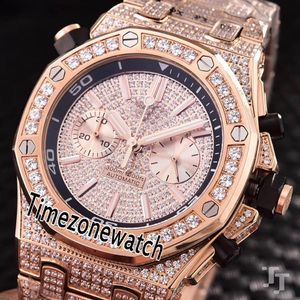 Meilleure édition boîtier en or rose diamant Miyota VK chronographe à quartz montre pour homme chronomètre bracelet en diamant en acier inoxydable Top montres AE01a1