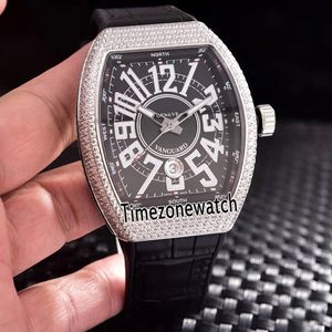 Beste editie Vanguard Yachting V45 Silver Diamond Bezel Steel Black Dial Miyota 9015 Automatische Mens Horloge Lederen Horloges TimeZonewatch 21b2