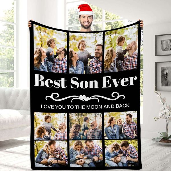 Best Ever Manta personalizada Regalos para mamá de Hija Hijo Imágenes Collage personalizado Madre Mantas Esposa Regalos de cumpleaños Manta de franela personalizada con