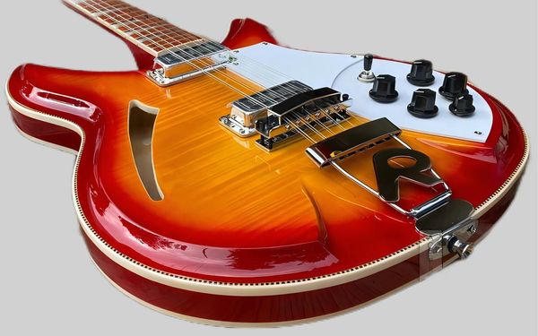 Guitarra eléctrica 381, 12 cuerdas cherry Sunrise, tapa y fondo de cuerpo con arce flameado, cordal en forma de R, guitarra de calidad