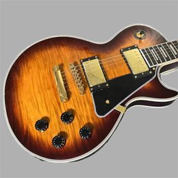 Hoge kwaliteit op maat gemaakte elektronische gitaar Rozenhout toets Sun Blast Tiger Flame Top Gold Hard gratis verzending 258