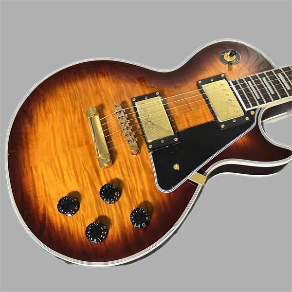 Guitarra electrónica personalizada de alta calidad, diapasón de madera de rosa, Sun Blast Tiger Flame Top Gold Hard, envío gratis 258