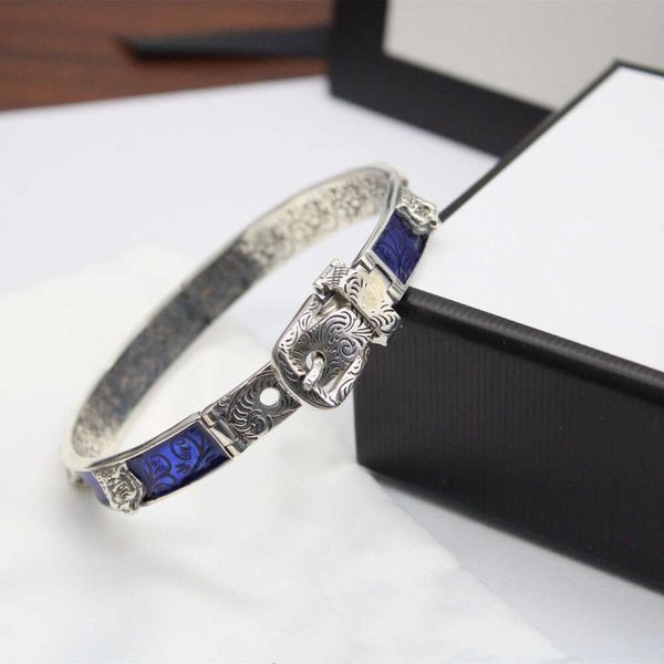 La mejor moda, pulsera con cabeza de tigre dominante azul, patrón esmaltado, pulsera Vintage chapada en plata de alta calidad, suministro NRJ