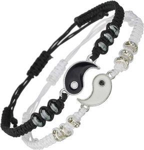 Pulseras de mejor amigo para 2 pulseras de cordón ajustable Yin Yang a juego para mejores amigas, relaciones de amistad, novio, novia, regalo de San Valentín