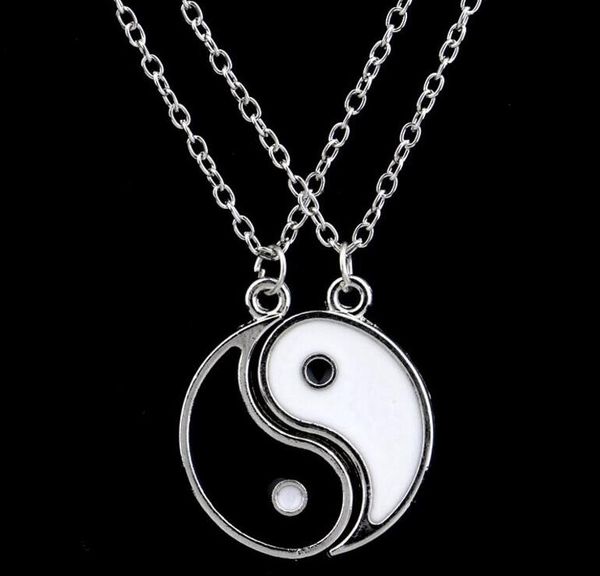 Meilleurs amis amoureux émail Yin Yang collier pendentif noir blanc Couple jumelé charmes collier ras du cou femmes/hommes bijoux cadeau - 57