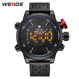 Mejor regalo Weide Men's Casual Fashion Quartz LED exhibición de la mejor marca de lujo Correa de cuero Genuine Military Mirbatches Reloj 297Q