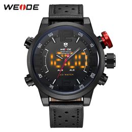 Mejor regalo Weide Men's Casual Fashion Quartz Led Display Top Brand Luxury Genuine Leather Strap Military Mirbatches Reloj 287G