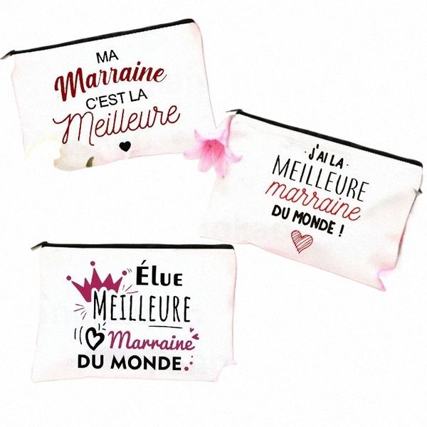 Meilleure Marraine Français Imprimer Maquillage Sacs Femmes Cosmétique Voyage Articles De Toilette Organisateur Femme W Pochette De Rangement Marraine Cadeaux G50C #