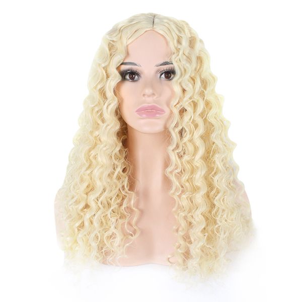 Mejores productos para el cabello para rizadas Europa y Americana Kinky Curly Wig Resistente a la alta temperatura Matte Fibra sintética Long Human Wigs