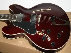 La mejor guitarra eléctrica de Jazz de mano izquierda negra roja más nueva de alta calidad