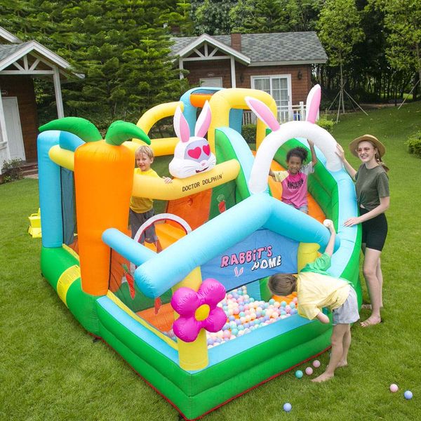 Mejor castillo inflable para fiestas para niños Portable Bouncer Slide Combo Combo saltando saltando casa de rebote con tobogán, el tema de la casa del conejo de cumpleaños de los juguetes del interior