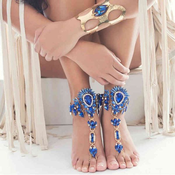Meilleur ing Sexy corps cristal charme pieds nus sandales mode main chaîne bijoux coloré cheville 8591