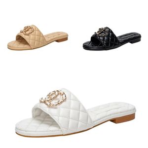 Beste lederen halfhoge hak geborduurde sandalen Damesslippers Designer sandaal Dame Bruiloft Slippers Flats Enkelgesp Rubberen zool Muiltjes Zomerstrand Sexy hakken 35-42